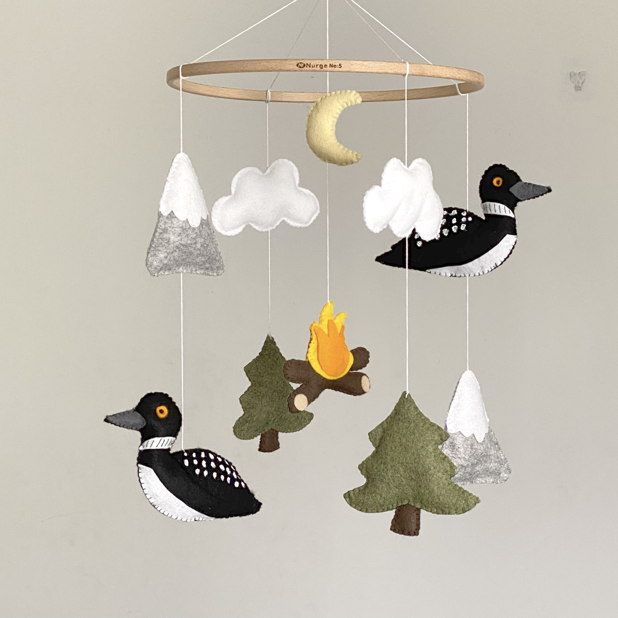 Loons birds and Trees baby crib mobile Woodland nursery mobile