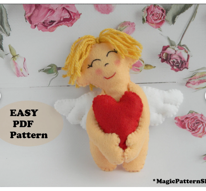 Felt Angel Doll Pattern: Valentine's Day Cupid Ornament (PDF & SVG)