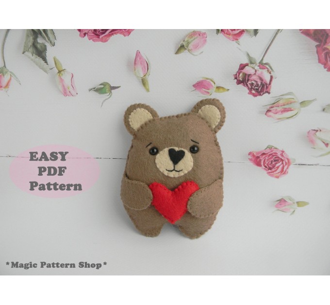 Felt Bear Ornament PDF Pattern. DIY Valentine Decor