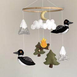 Loon birds and Trees baby crib mobile